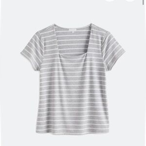 Gwendolyn square neck grey and white striped shirt